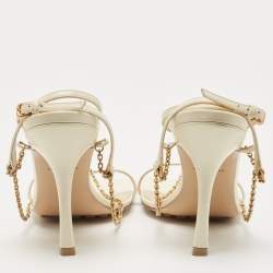 Pre Owned Bottega Veneta Cream Leather Chain Ankle Strap Sandals Size 39.5