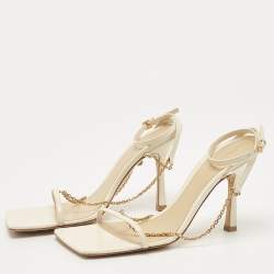 Pre Owned Bottega Veneta Cream Leather Chain Ankle Strap Sandals Size 39.5