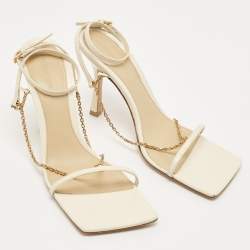 Pre Owned Bottega Veneta Cream Leather Chain Ankle Strap Sandals Size 39.5