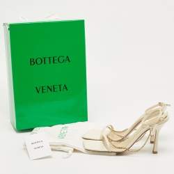 Pre Owned Bottega Veneta Cream Leather Chain Ankle Strap Sandals Size 39.5