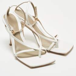 مملوكة مسبقًا Bottega Veneta White Leather Stretch Ankle Strap Sandals Size 38