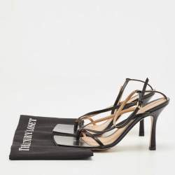 مملوكة مسبقًا Bottega Veneta Black Leather Stretch Square Ankle Strap Sandals Size 38