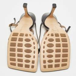 مملوكة مسبقًا Bottega Veneta Black Leather Stretch Square Ankle Strap Sandals Size 38