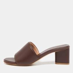 مملوكة مسبقًا Bottega Veneta Brown Leather Block Heel Slides Sandals Size 39