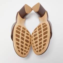مملوكة مسبقًا Bottega Veneta Brown Leather Block Heel Slides Sandals Size 39