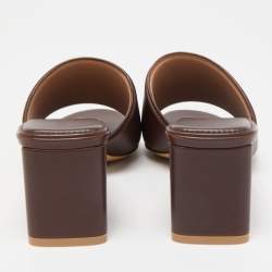 مملوكة مسبقًا Bottega Veneta Brown Leather Block Heel Slides Sandals Size 39