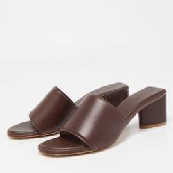 مملوكة مسبقًا Bottega Veneta Brown Leather Block Heel Slides Sandals Size 39
