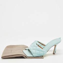 Pre Owned Bottega Veneta Blue Quilted Leather Lido Slide Sandals Size 40