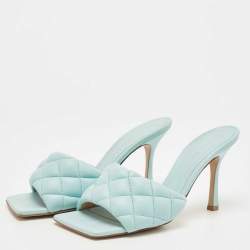 Pre Owned Bottega Veneta Blue Quilted Leather Lido Slide Sandals Size 40