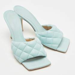 Pre Owned Bottega Veneta Blue Quilted Leather Lido Slide Sandals Size 40