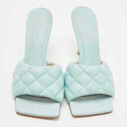 Pre Owned Bottega Veneta Blue Quilted Leather Lido Slide Sandals Size 40