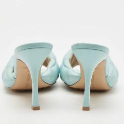 Pre Owned Bottega Veneta Blue Quilted Leather Lido Slide Sandals Size 40