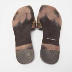 Pre Owned Bottega Veneta Metallic Leather Buckle Detail Flat Slides Size 37