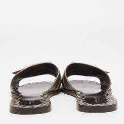 Pre Owned Bottega Veneta Metallic Leather Buckle Detail Flat Slides Size 37