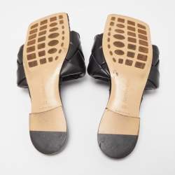 Bottega Veneta Black Quitled Woven Leather Padded Flat Slides Size 39