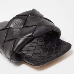 Bottega Veneta Black Quitled Woven Leather Padded Flat Slides Size 39