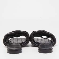 Bottega Veneta Black Quitled Woven Leather Padded Flat Slides Size 39