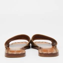 Pre Owned Bottega Veneta Metallic Bronze Intrecciato Leather Flat Slides Size 37