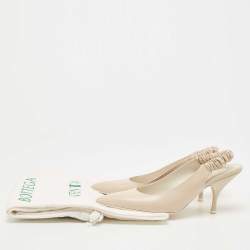 Pre Owned Bottega Veneta Cream Leather Slingback Pumps Size 37.5