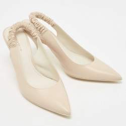 Pre Owned Bottega Veneta Cream Leather Slingback Pumps Size 37.5