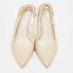Pre Owned Bottega Veneta Cream Leather Slingback Pumps Size 37.5