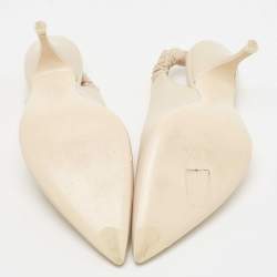 Pre Owned Bottega Veneta Cream Leather Slingback Pumps Size 37.5