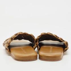 Pre Owned Bottega Veneta Olive Green Leather Slides Size 38