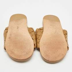 Pre Owned Bottega Veneta Olive Green Leather Slides Size 38