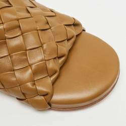 Pre Owned Bottega Veneta Olive Green Leather Slides Size 38