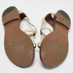 Pre Owned Bottega Veneta Cream Leather Ankle Strap Flat Sandals Size 37