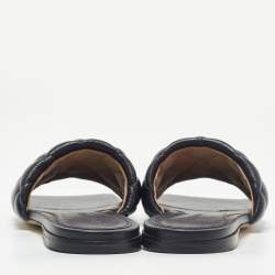 Bottega Veneta Black Quilted Leather Lido Flat Slides Size 38