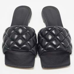 Bottega Veneta Black Quilted Leather Lido Flat Slides Size 38