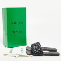Bottega Veneta Black Quilted Leather Lido Flat Slides Size 38