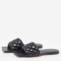 Bottega Veneta Black Quilted Leather Lido Flat Slides Size 38