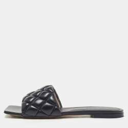 Bottega Veneta Black Quilted Leather Lido Flat Slides Size 38