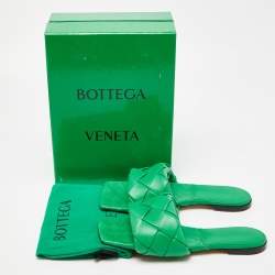 Pre Owned Bottega Veneta Green Intrecciato Leather Lido Slide Flats Size 42