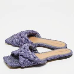 Pre Owned Bottega Veneta Lilac Woven Straw Lido Flat Slide Sandals Size 39