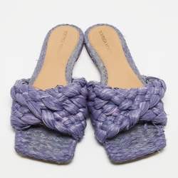 Pre Owned Bottega Veneta Lilac Woven Straw Lido Flat Slide Sandals Size 39