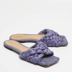 Pre Owned Bottega Veneta Lilac Woven Straw Lido Flat Slide Sandals Size 39