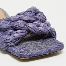Pre Owned Bottega Veneta Lilac Woven Straw Lido Flat Slide Sandals Size 39
