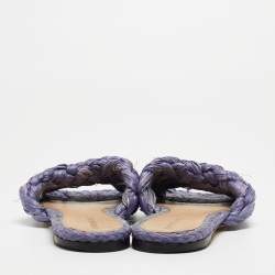 Pre Owned Bottega Veneta Lilac Woven Straw Lido Flat Slide Sandals Size 39