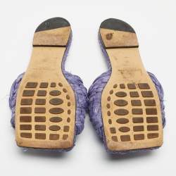 Pre Owned Bottega Veneta Lilac Woven Straw Lido Flat Slide Sandals Size 39