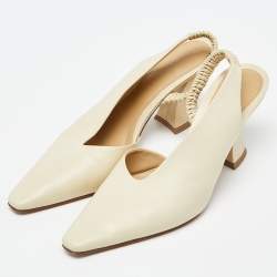 Pre Owned Bottega Veneta Beige Leather Slingback D'orsay Pumps Size 38