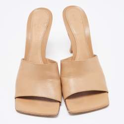 مملوكة مسبقًا Bottega Veneta Brown Leather Stretch Slide Sandals Size 37.5