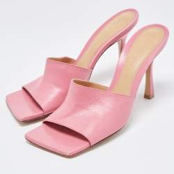 Pre Owned Bottega Veneta Pink Leather Stretch Slide Sandals Size 37