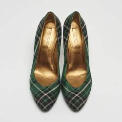 مملوكة مسبقًا Bottega Veneta Green Plaid Canvas Pumps Size 38