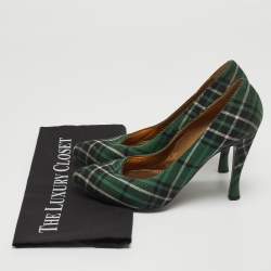 مملوكة مسبقًا Bottega Veneta Green Plaid Canvas Pumps Size 38