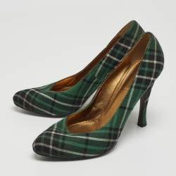 مملوكة مسبقًا Bottega Veneta Green Plaid Canvas Pumps Size 38