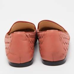 Pre Owned Bottega Veneta Pink Intrecciato Leather Smoking Slippers Size 36.5 