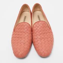 Pre Owned Bottega Veneta Pink Intrecciato Leather Smoking Slippers Size 36.5 